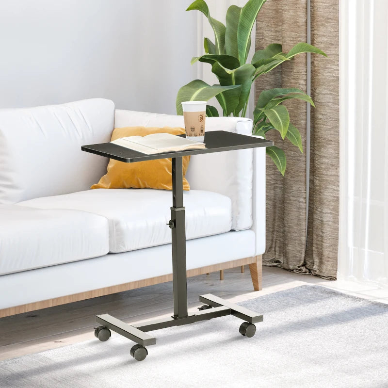 HOMCOM Laptop Table Height Adjustable, Mobile Laptop Stand with Wheels, Sofa Side Table for Home Office, Black