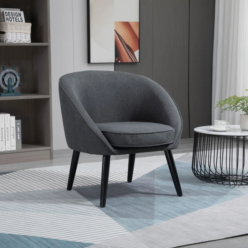 HOMCOM Lounge Chair Armchair Office Chair Upholstered Chair for Living Room, Bedroom, Kids' Room, Dining Room Modern with Linen Look Wood Gray 71 x 65 x 75 cm