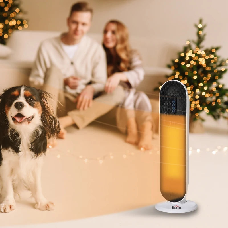 HOMCOM Ceramic Space Heater, Indoor Tower Heater with 2 Heat, Oscillation, Remote Control, Timer, Tip-Over & Overheating Protection, 1200W/2000W, White