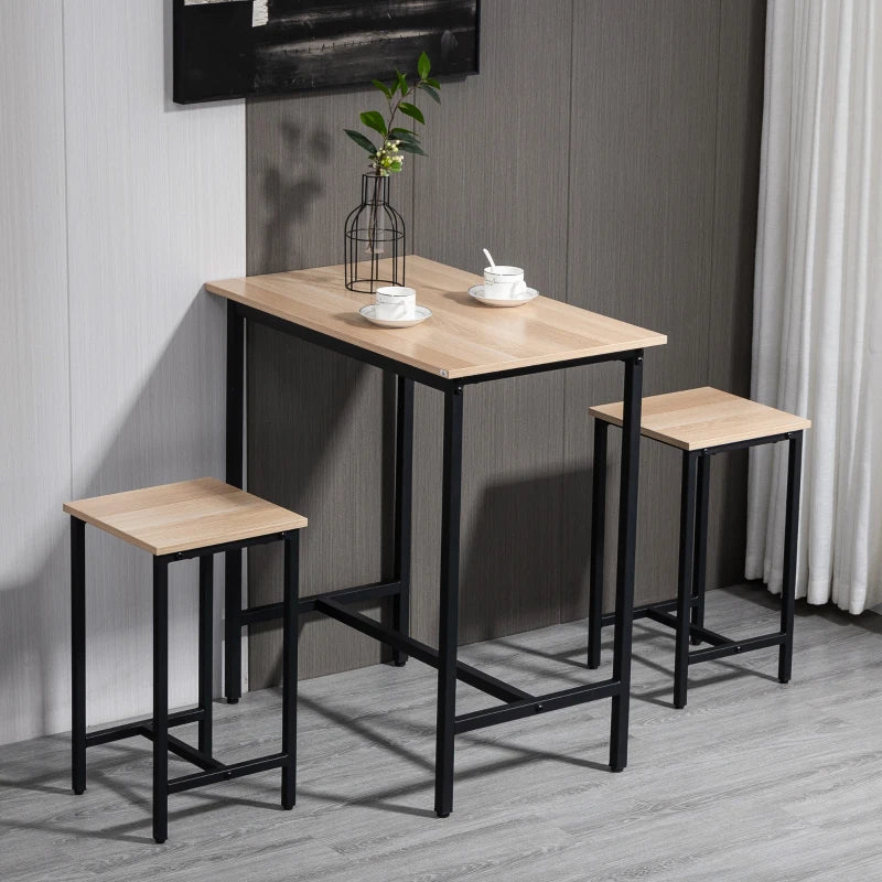 HOMCOM Bar Table Set in Industrial Design, 3-Piece, 1 Table, 2 Stools, Black + Natural