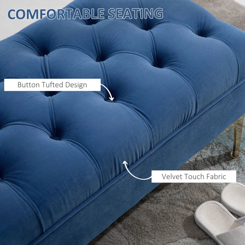 HOMCOM End of Bed Bench, Upholstered Bench Seat, Entryway Shoe Bench with Button Tufted for Bedroom, Blue