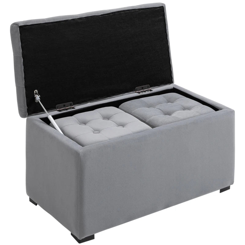 HOMCOM 3-piece storage set, 2 x ottomans, padded storage bench, footstool, storage box, footrest, holds up to 130 kg, microfiber fabric, foam, 75 x 40 x 42 cm, Light Gray