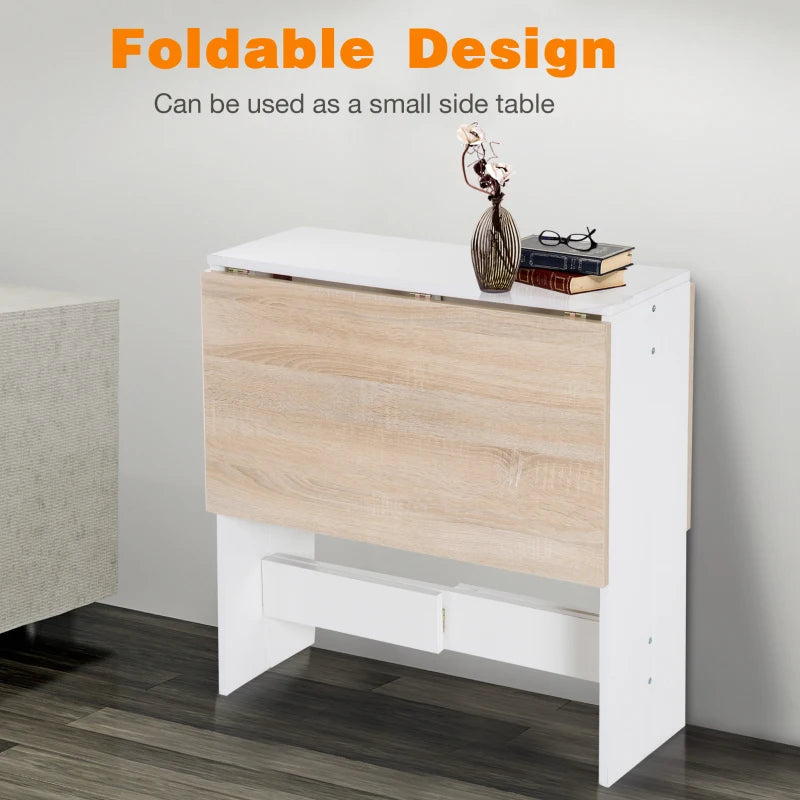 HOMCOM Particle Board Wooden Folding Dining Table Writing Computer Desk PC Workstation Space Saving Home Office Oak & White
