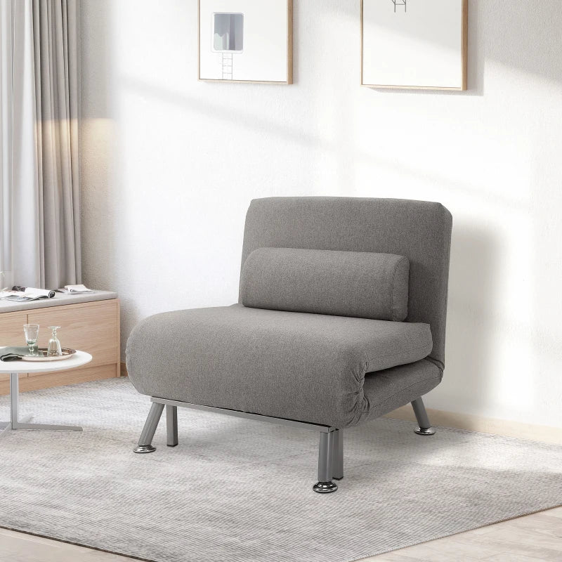 HOMCOM Linen Upholstered Elevated Single Sofa Bed Grey
