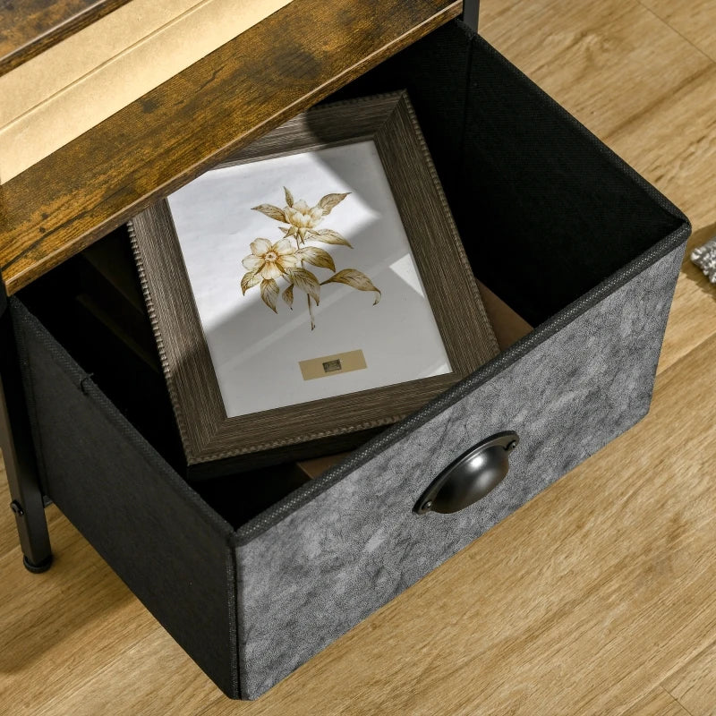 HOMCOM Side Table Industrial End Table Nightstand with Removable Drawer Steel Frame for Living Room Bedroom Entryway Rustic Brown