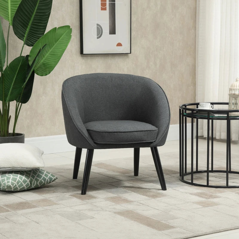 HOMCOM Lounge Chair Armchair Office Chair Upholstered Chair for Living Room, Bedroom, Kids' Room, Dining Room Modern with Linen Look Wood Gray 71 x 65 x 75 cm