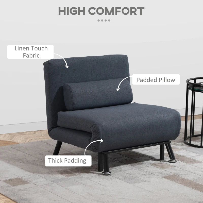 HOMCOM Faux Suede 5-Position Futon Single Sofa Bed Dark Grey