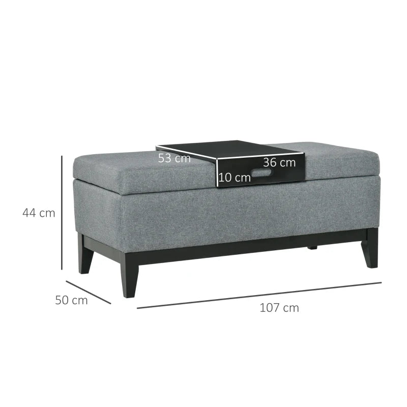 HOMCOM Bench with Storage, Removable Tray Upholstered Bench with Linen Look, Storage Chest with Wooden Legs, Chest Bench for Living Room Bedroom Hallway 107 x 50 x 44 cm, Dark Gray