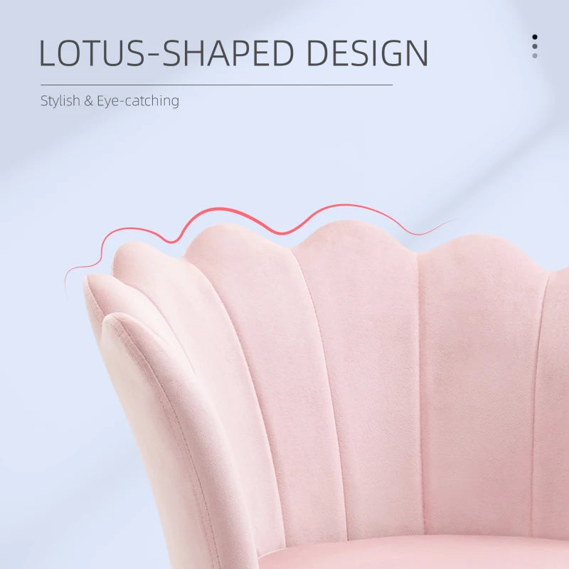 HOMCOM Shell Chair Vanity Chair Velvet Chair Living Room Chair with Golden Metal Legs for Living Room Bedroom and Dining Room 67L x 64W x 77H cm Powder Pink