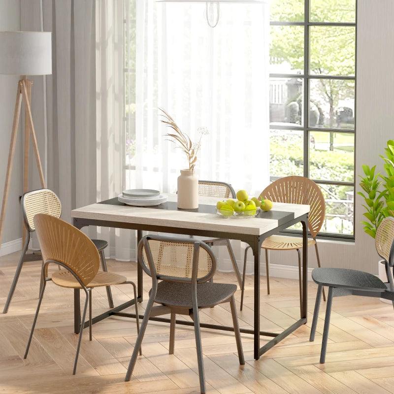 HOMCOM Dining Table for 6 People, Industrial Style in Black Metal and Wood, 120L x 89W x 75.5H cm