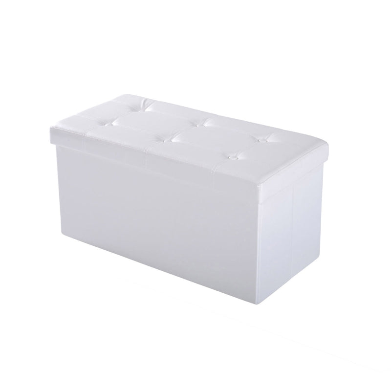 HOMCOM Folding Faux Leather Storage Cube Ottoman Bench Seat PU Rectangular Footrest Stool Box (Cream White)
