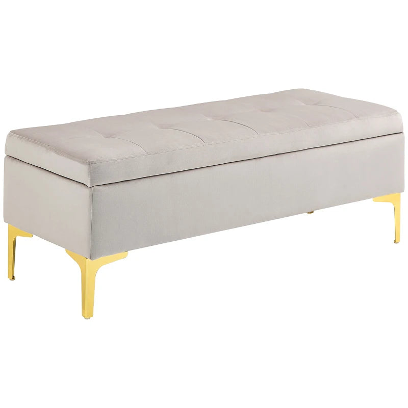 HOMCOM Storage bench tufted seat velvet look 2 in 1 metal legs 120 x 44 x 44.5 cm gray and gold