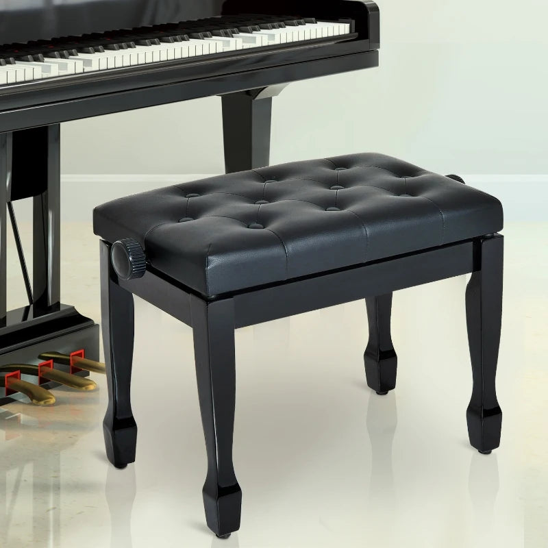 HOMCOM Faux Leather Piano Stool Height Adjustable Keyboard Bench Dressing Table Seat 64(L) x 35(W) x 45/55(H)cm,Black