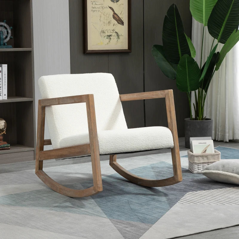 HOMCOM Rocking Chair with Wooden Frame Upholstered Relax Chair Armchair Lounge with Padded Seat Rubberwood Cream White 60 x 81 x 71 cm