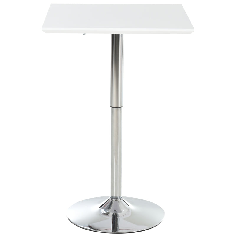 HOMCOM Square Height Adjustable Bar Table Counter Pub Desk with Metal Base for Home Bar, Dining Room, Kitchen, White