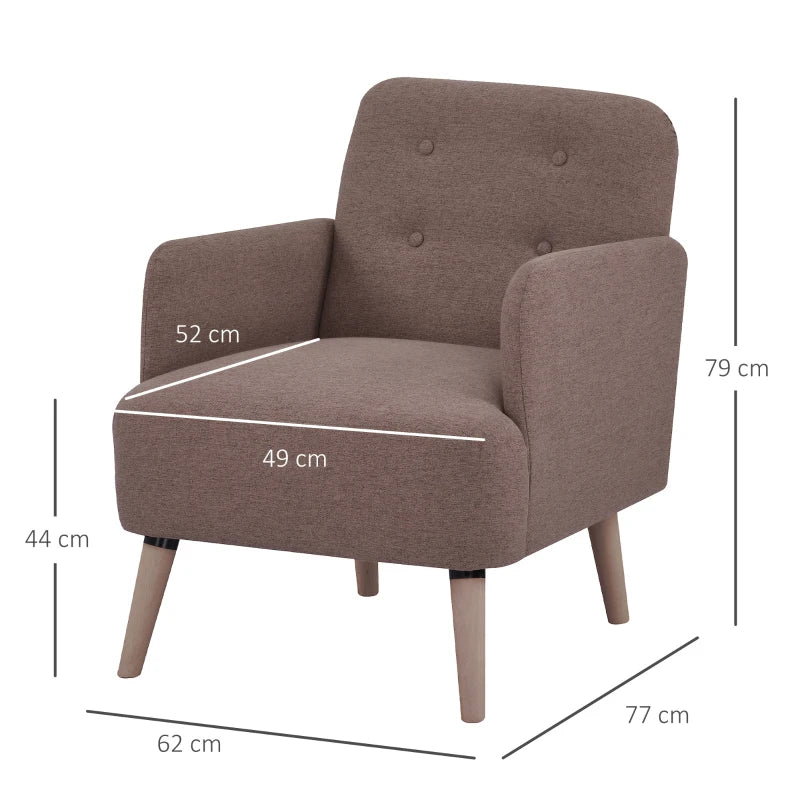 HOMCOM Upholstered Armchair, Living Room Chairs with Birch Wood Legs, Thick Padding and Button Mid-Back, Brown