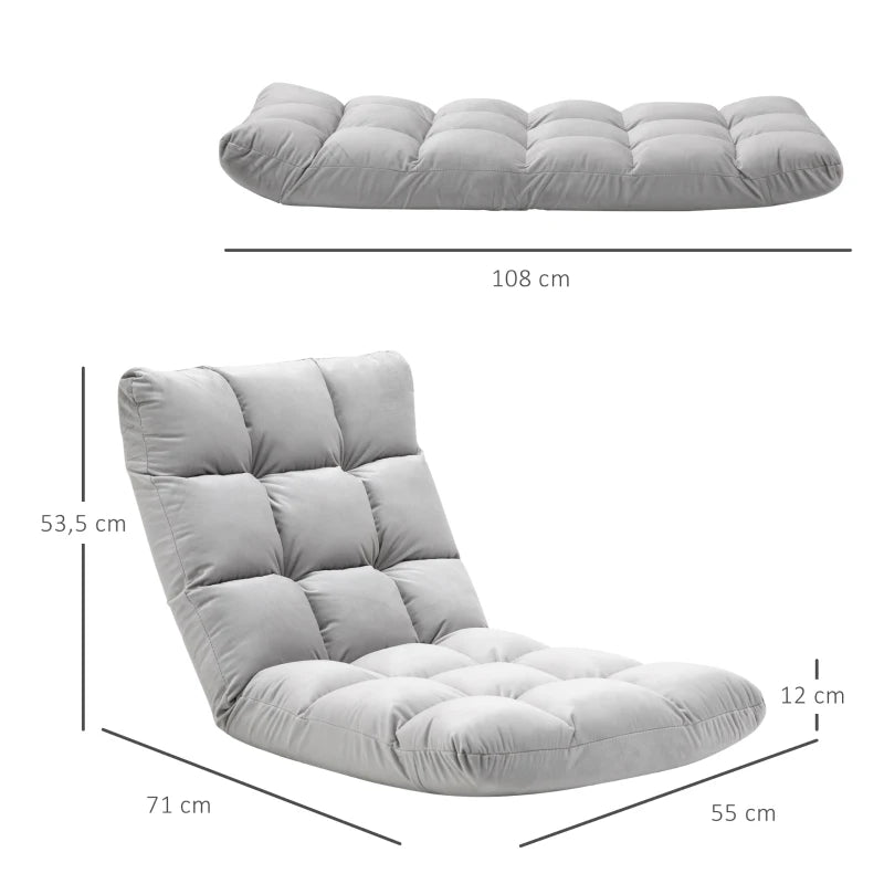 HOMCOM Adjustable Lazy Floor Sofa Chair Lounge Seat Gaming Couch Bed for Living Room, Home Office, Balcony, Grey