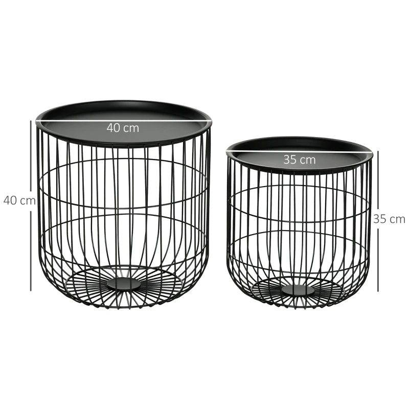 HOMCOM 2-Piece Side Tables in Scandinavian Design, with Storage, Stackable, Black