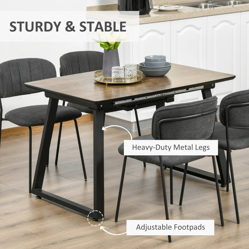HOMCOM Extendable Dining Table Rectangular Wood Effect Tabletop for 4-6 People with Metal Frame & Hidden Leaves for Kitchen, Dining Room, Living Room