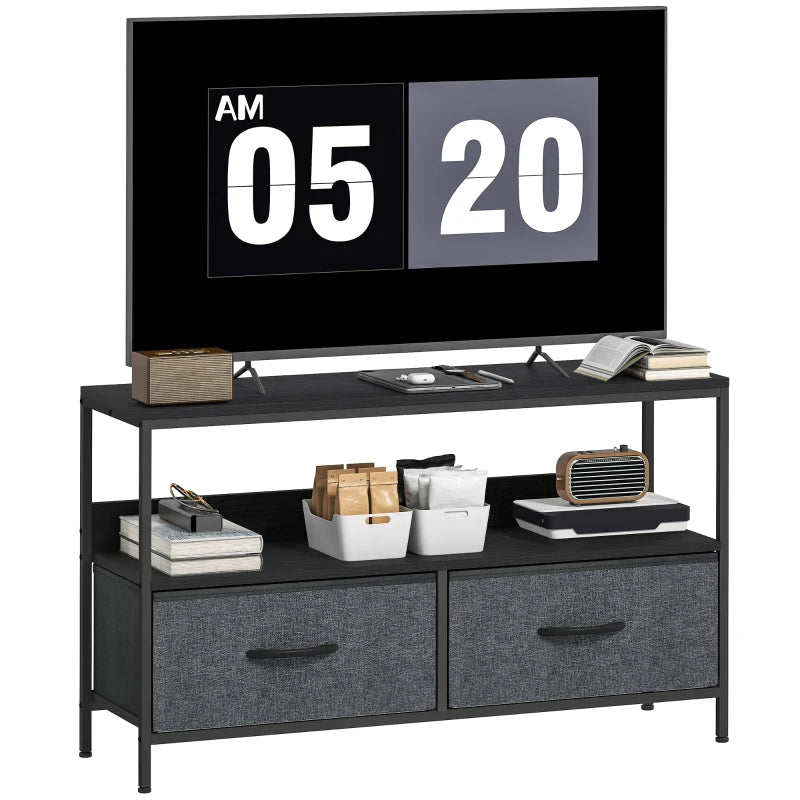 HOMCOM TV Stand Cabinet with 2 Foldable Drawers - Black