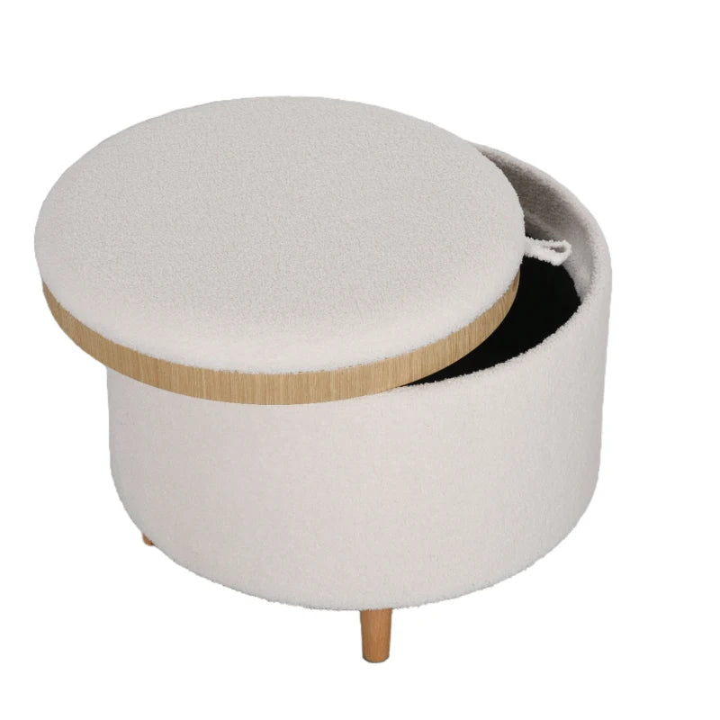 HOMCOM Ottoman Upholstered Ottoman, Teddy Fleece, Hidden Storage, Reversible Lid, 56 cm x 56 cm x 42 cm, White