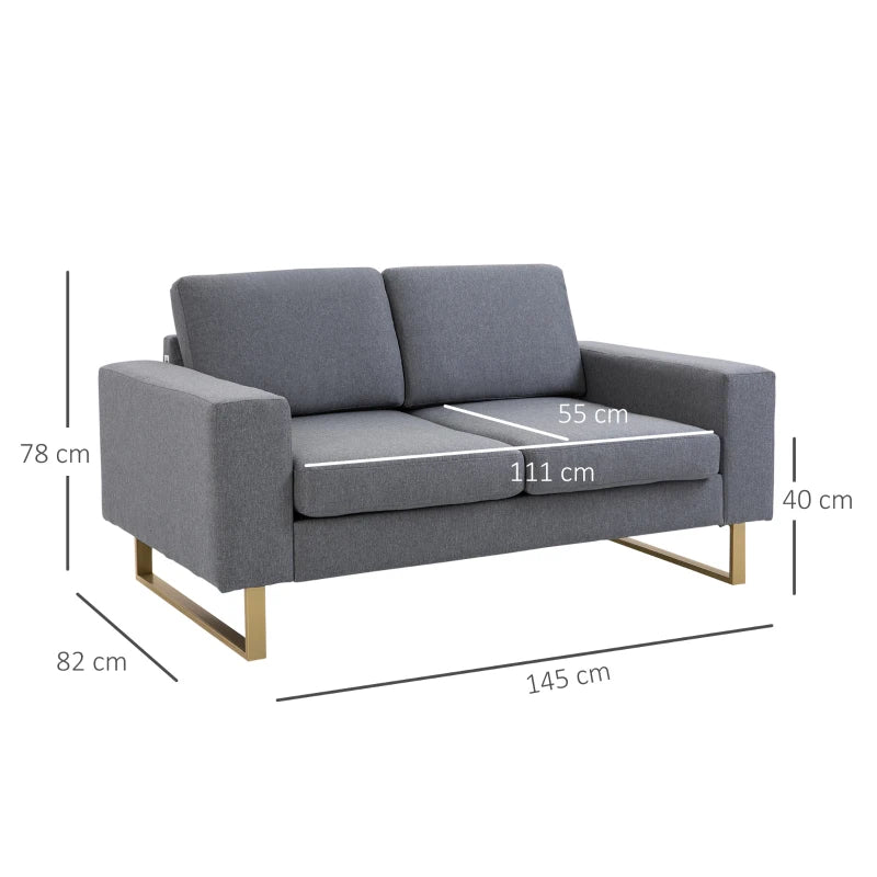 HOMCOM 2 Seater Sofas for Living Room, Fabric Couch, Love Seat with Cushions and Steel Legs, Grey