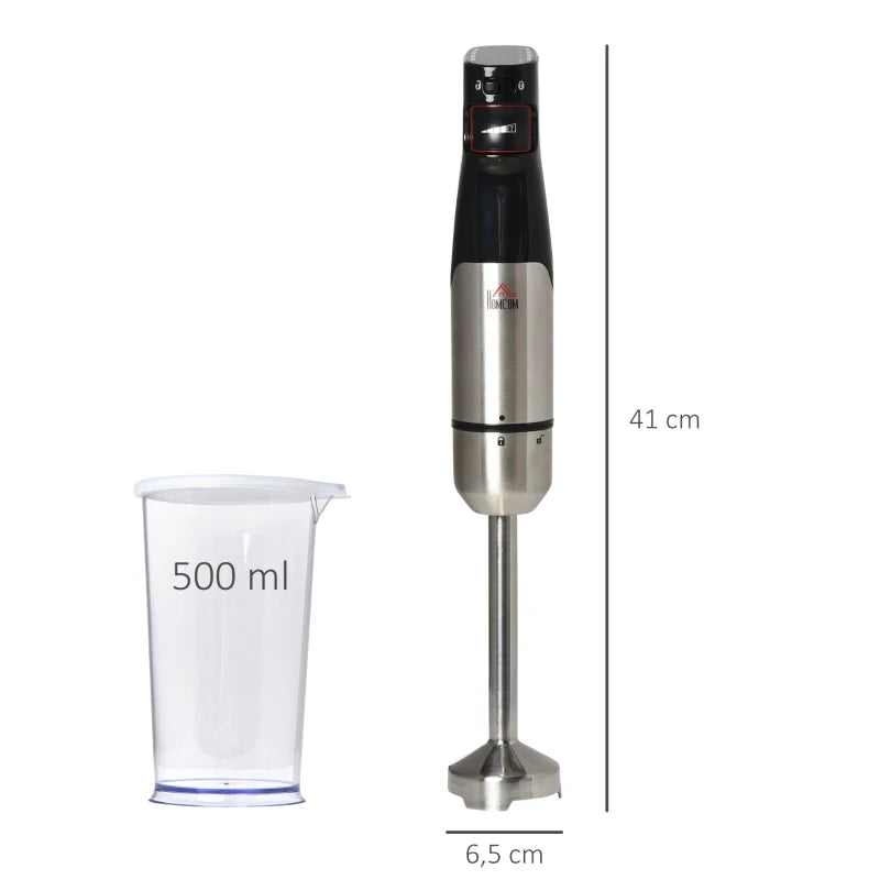 HOMCOM Hand Blender Currys 1000W, 4 In 1 with Measuring Cup, Egg Whisk, Chopper Bowl, Blender for Smoothies