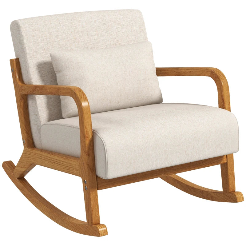 HOMCOM Retro Design Rocking Chair, Rubberwood, 64.5 cm x 92 cm x 81.5 cm, Beige + Brown