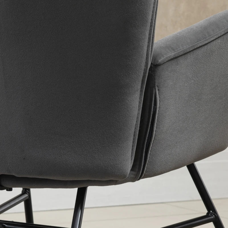 HOMCOM Rocking Chair with Steel Frame Upholstered Relax Armchair Lounge Chair Living Room Chair with Padded Seat Velvety Polyester Rubberwood Metal Dark Gray+Natural 65 x 70 x 96 cm