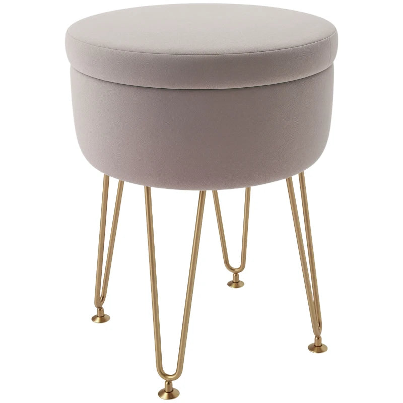 HOMCOM 5L Velvet-Feel Storage Ottoman - Light Pink