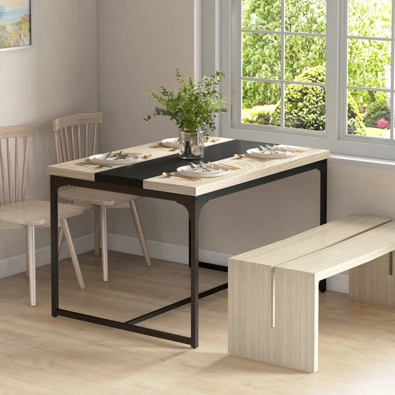 HOMCOM Dining Table for 6 People, Industrial Style in Black Metal and Wood, 120L x 89W x 75.5H cm