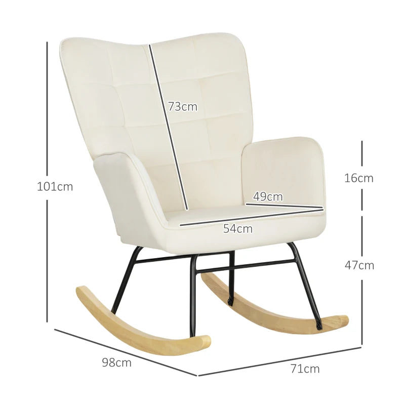 HOMCOM Rocking Chair, Thick Padding, Wide Backrest, Beech wood/Steel Frame, Supports up to 120 kg, Beige
