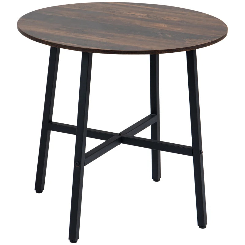HOMCOM 85cm Dining Room Table, Industrial Style Kitchen Table Round with Steel Legs, Rustic Brown