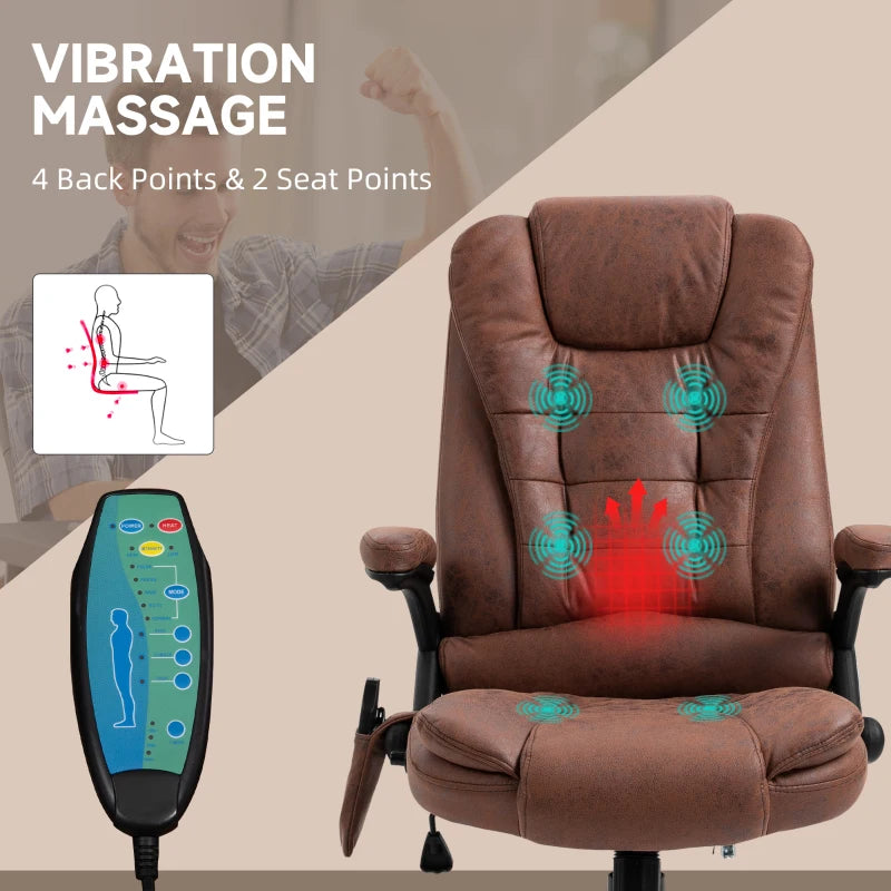 Vinsetto Massage Office Chair Recliner, Ergonomic Gaming Heated Home Office Padded & Swivel Base, Microfiber Cloth, Brown