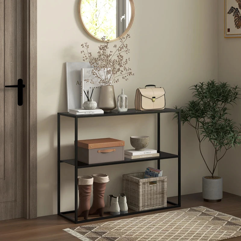 HOMCOM Console Table, Sideboard, 2 Levels, Powder-Coated Steel, 90 x 30 x 75cm, Black
