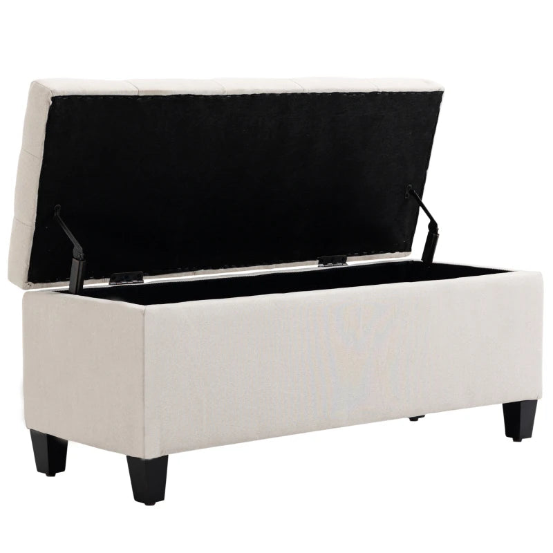 HOMCOM Bench with Storage Upholstered Bench Storage Chest Entryway Living Room Linen-like Polyester Rubberwood Cream White 100 x 40 x 44 cm
