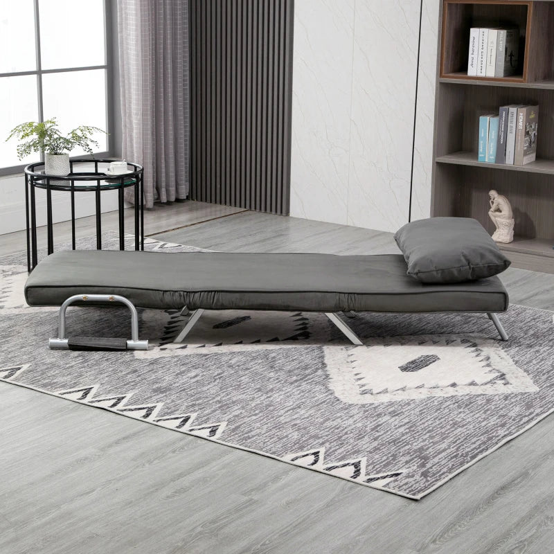 HOMCOM Single Chair Sofa Bed Convertible Detachable Grand Comfort Cushion Metal Armrest Legs Suede Grey