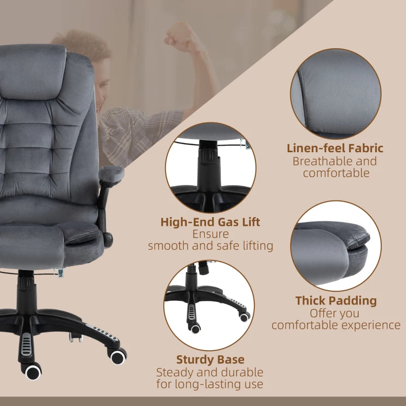 Vinsetto Massage Office Chair Recliner, Ergonomic Gaming Heated Home Office Padded & Swivel Base, Velvet-Feel Fabric, Grey