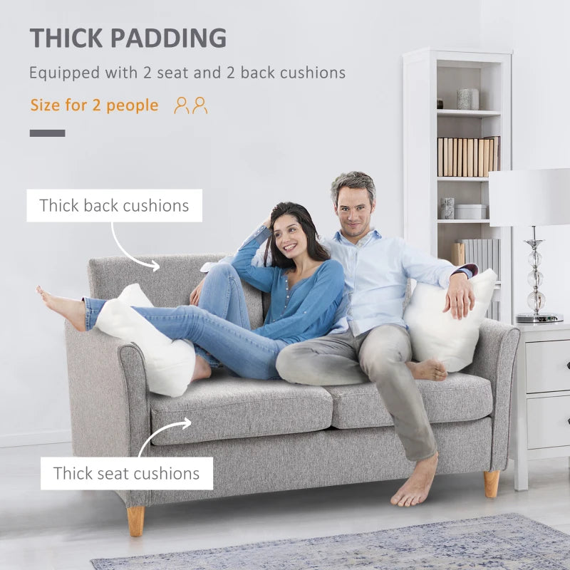 HOMCOM Double Seat Sofa 2 Seater Compact Loveseat Couch Linen Upholstery Armrest Living Room Furniture