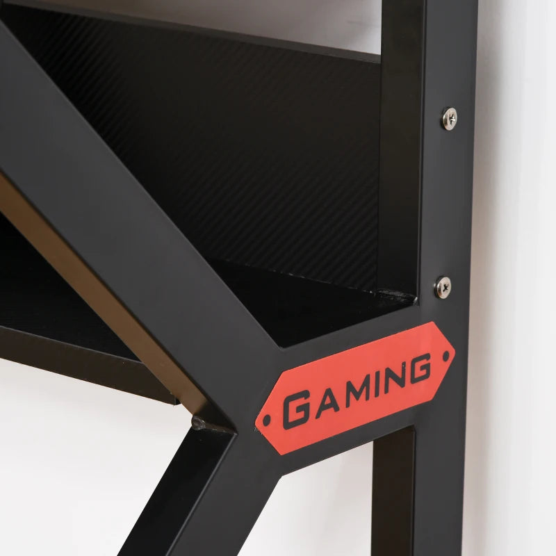 HOMCOM Black Gaming Desk, Metal Frame w/Cup Holder Headphone Hook & Cable Basket
