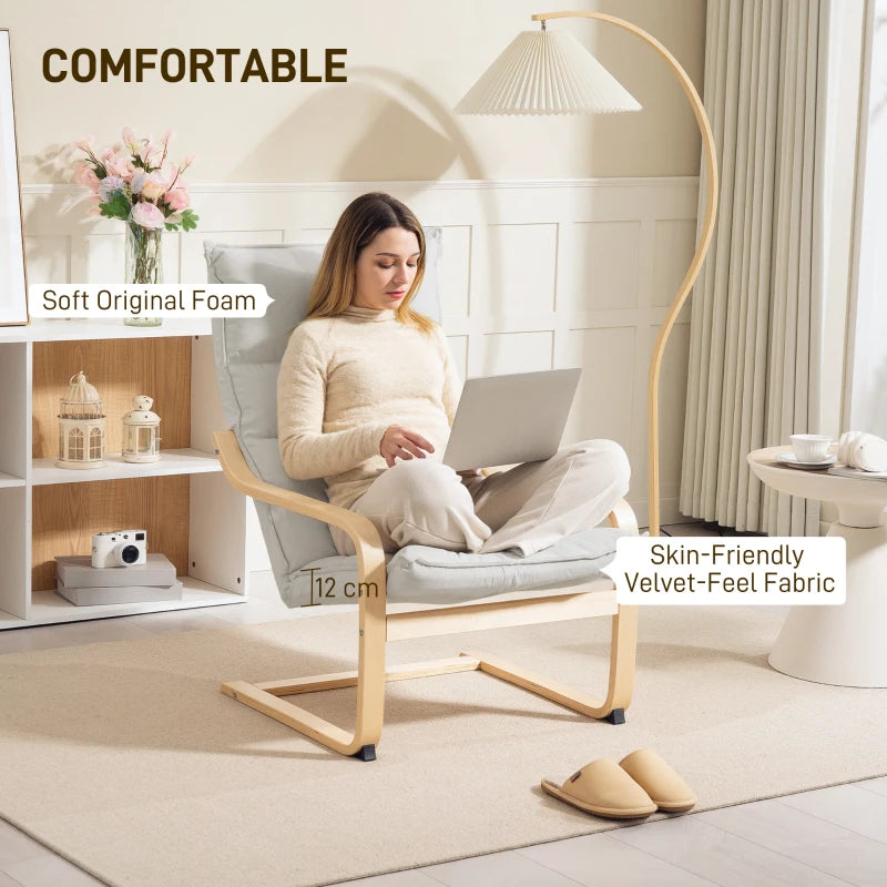 HOMCOM Lounge Chair Modern Leisure Chair Bedroom Chair with Curved Armrests, Cushions, 67 x 83 x 105 cm, Cream