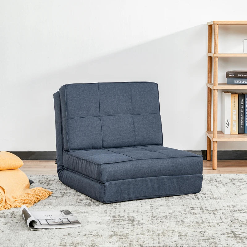 HOMCOM Floor Sofa Folding Sleeper Chair Floor Seat 5-position Adjustable Folding Chair Sleeper Sofa Bed Single Sofa Dark Blue 61 x 73 x 58 cm