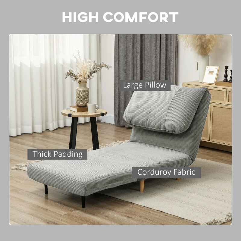 HOMCOM 2-in-1 Sleeper Chair Guest Bed, Adjustable Headrest Corduroy Look Gray 82 cm x 89 cm x 83 cm
