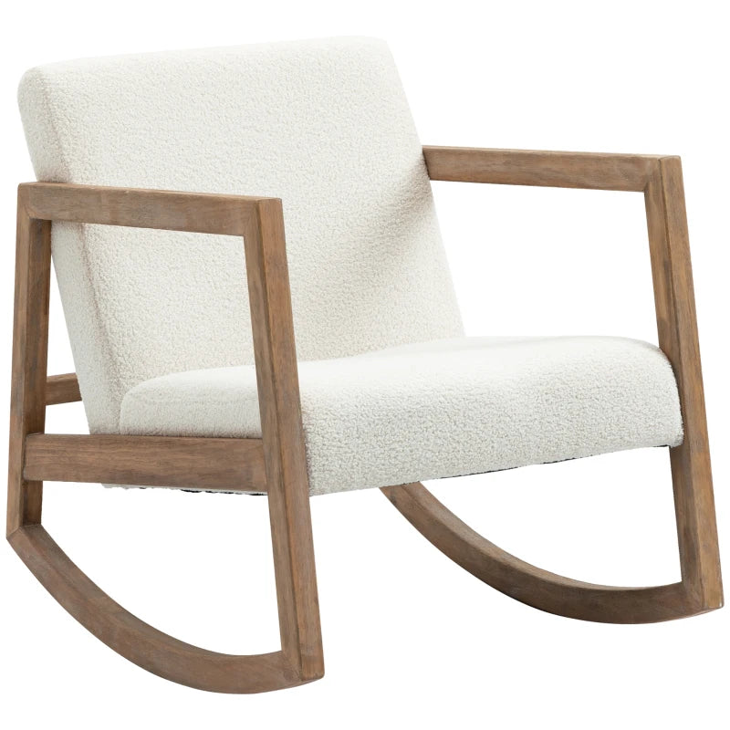 HOMCOM Rocking Chair with Wooden Frame Upholstered Relax Chair Armchair Lounge with Padded Seat Rubberwood Cream White 60 x 81 x 71 cm
