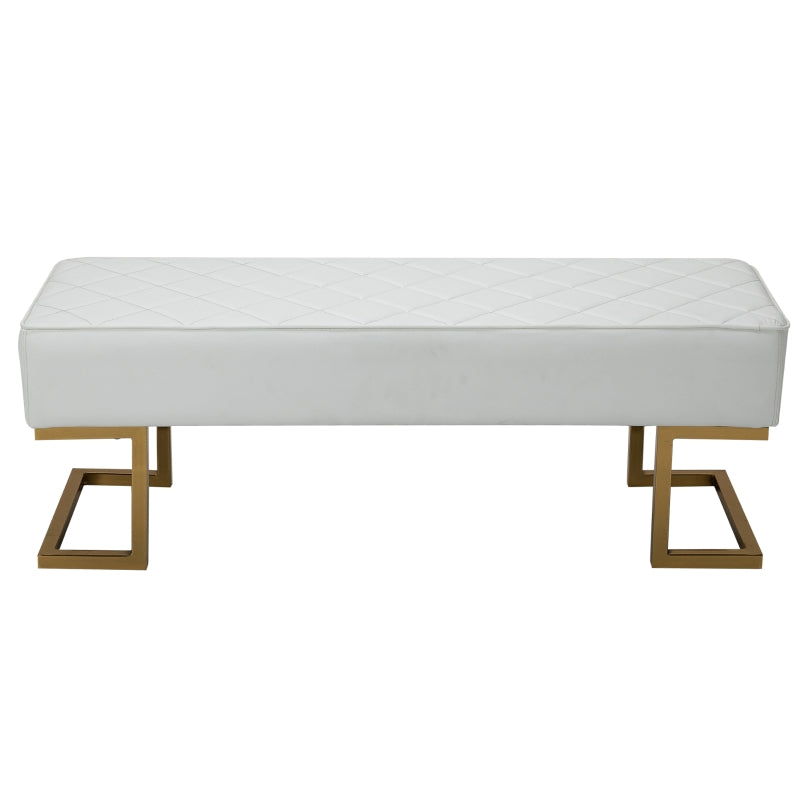 HOMCOM 120cm Long Ottoman Bench PU Leather Bed End Lounge Sofa with Gold Electroplated Legs for Bedroom Living Room Entryway White