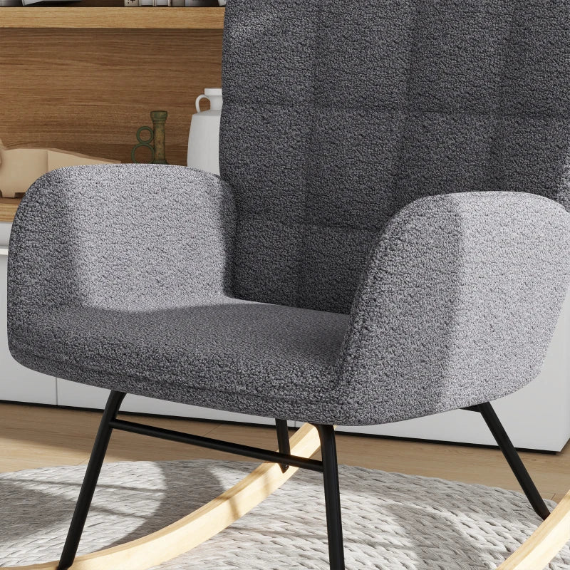 HOMCOM Berber Fleece Nursery Glider Rocker for Nursing, Wingback Rocking Chair for Living Room, Dark Grey