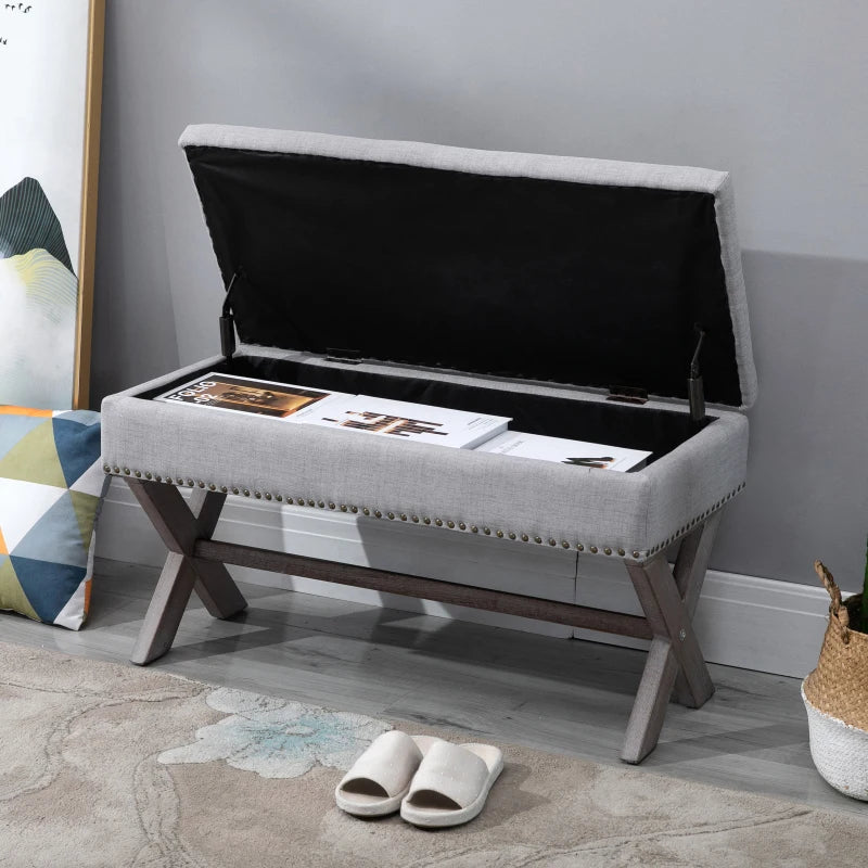 HOMCOM Storage Ottoman, Elegant Blanket Box with Bentwood Frame, Sponge Top, Footstool for Hallway, Entryway, Grey