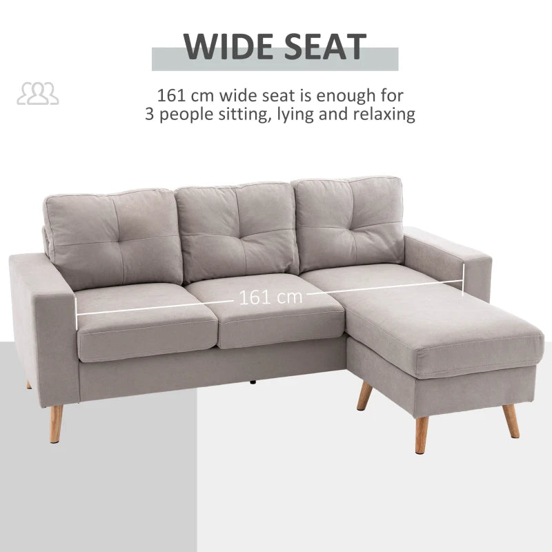HOMCOM Linen Fabric L Shape Scandinavian Design Corner Sofa 193 cm for Living Room Apartment Small Space Light Gray
