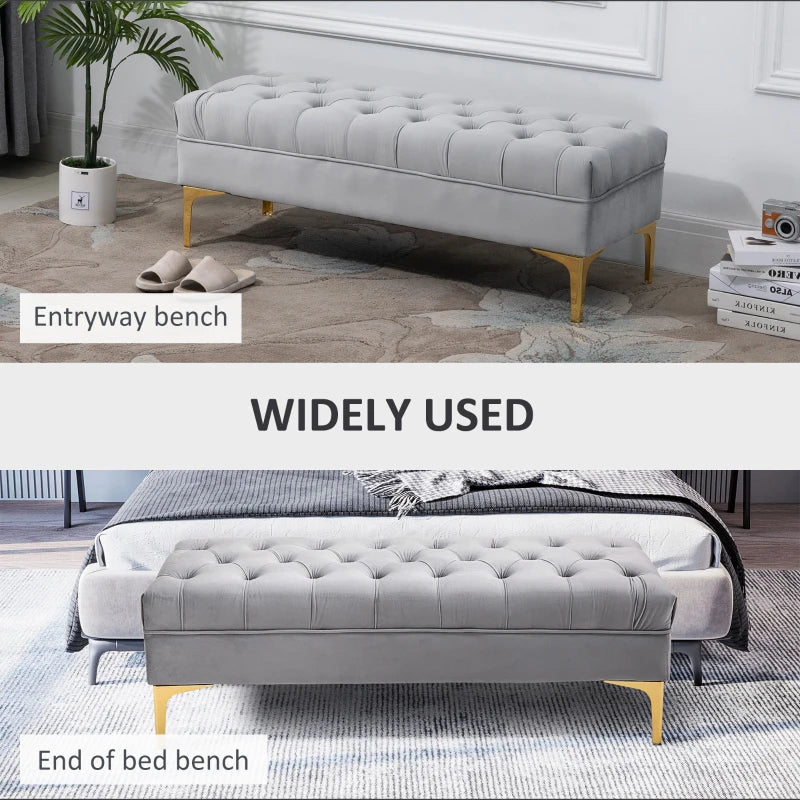 HOMCOM End of Bed Bench, Upholstered Bench Seat, Entryway Shoe Bench with Button Tufted for Bedroom, Grey