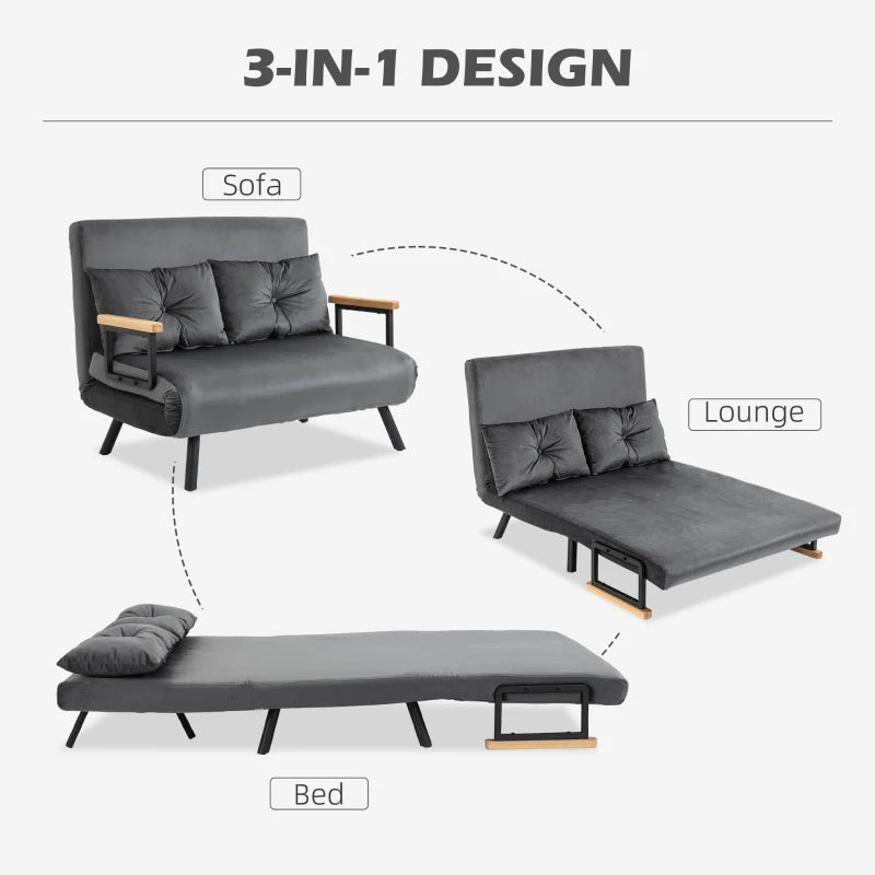 HOMCOM 2-seater convertible sofa bed with adjustable backrest in 5 levels and 2 padded cushions for living room, guest room